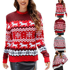 Women's Christmas Sweatshirt Casual Fashion Printing Long Sleeve O-Neck Pullover Top Blouse Wool Sweater, S-3XLc